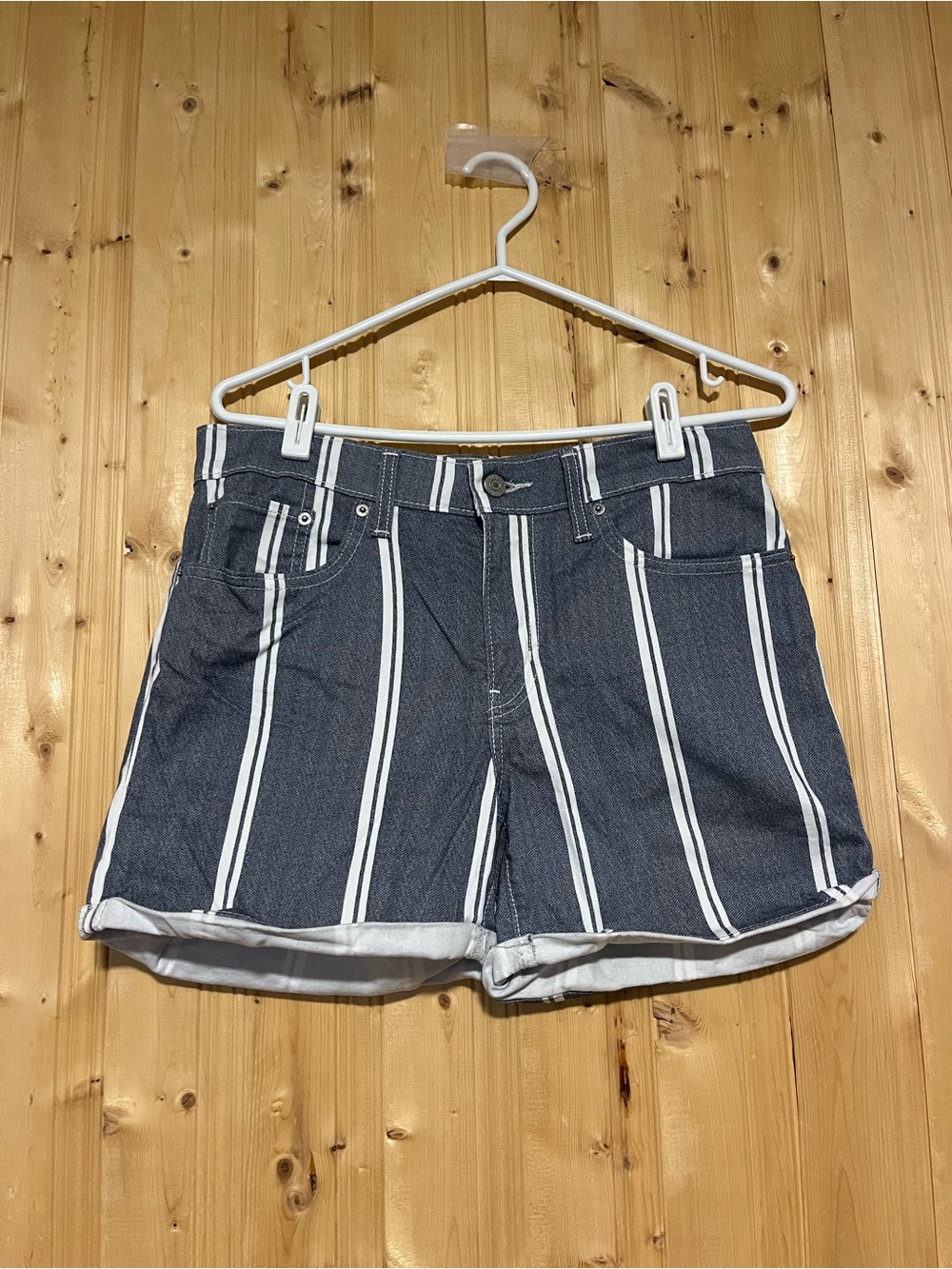 Levi's Navy and White Striped Denim Shorts